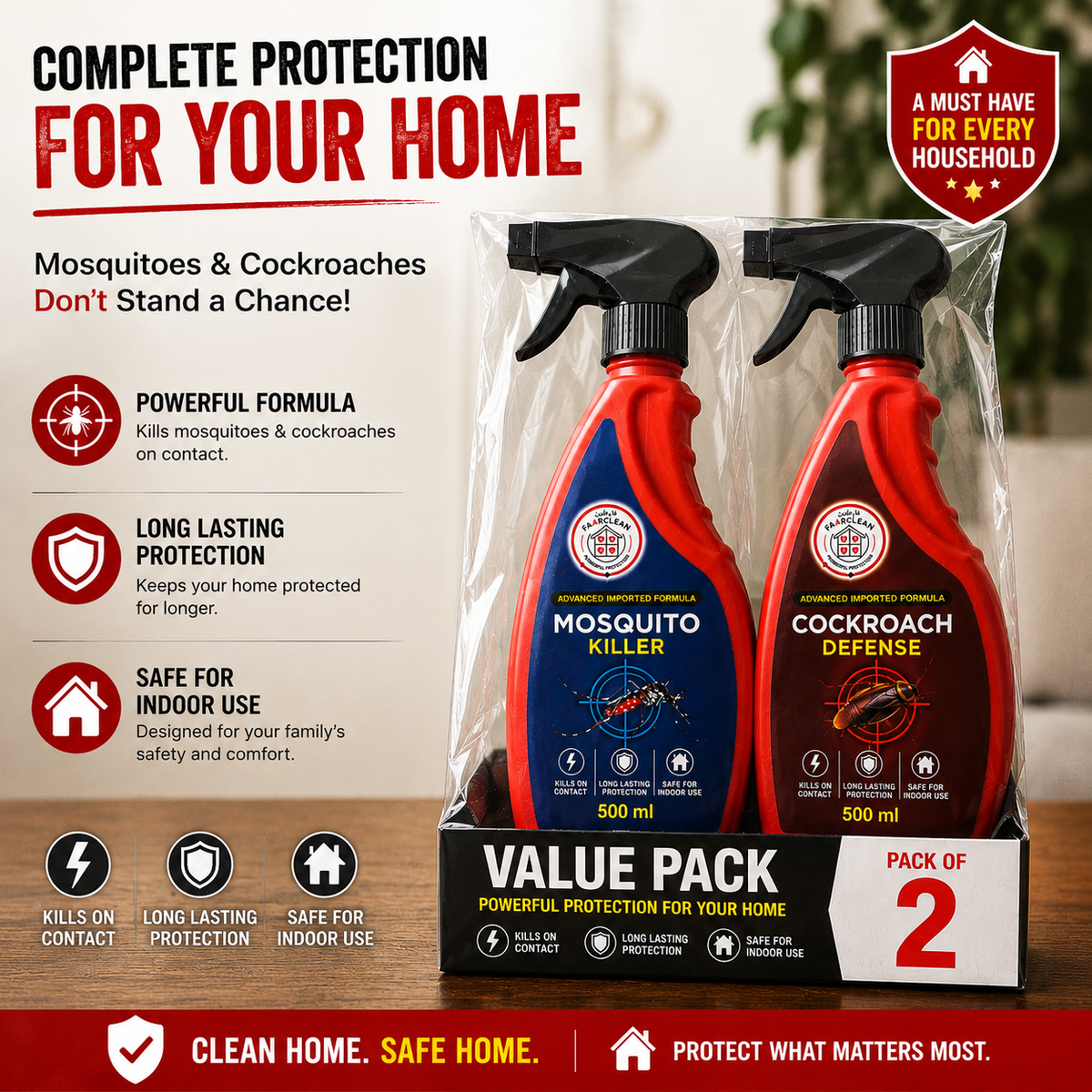 FaarClean Flying & Crawling Pest Defense Bundle (Mosquito Killer + Cockroach Defense)